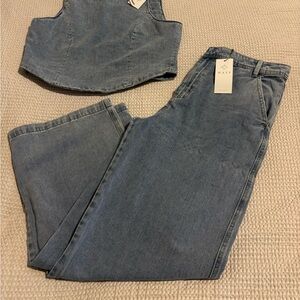 Wayf Women's Classic Blue Jeans Two Piece Set